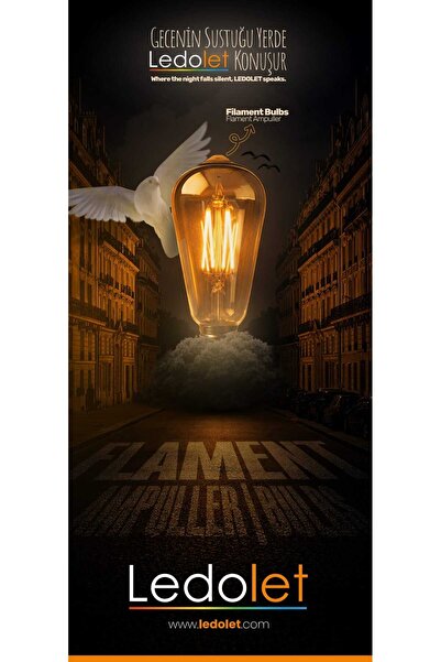 LEDOLET FLAMENT LEDOLET 6W 2700K ST64 LED AMPUL KIRILMAZ GÖVDE DİM EDİLEBİLİR