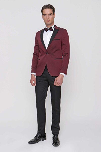 Morven Ανδρική φόρμα γαμπρού Dark Claret Red Taiga παπιγιόν Sash Ceromonia