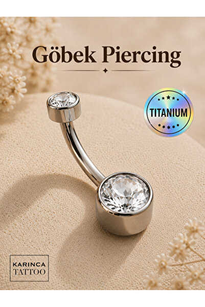 Karınca Piercing Taşlı Titanyum Göbek Piercingi Gümüş Renk veya Gold Altın Re...