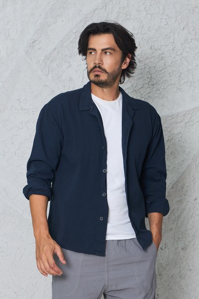 blayn jeans Erkek Uzun Kollu keten görünümlü Gömlek Oversize Kalıp