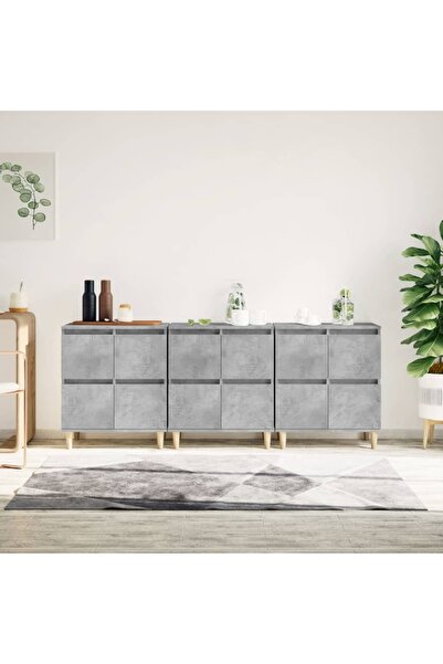 Concept Servante, 3 buc, gri beton, 60x35x70 cm, lemn prelucrat