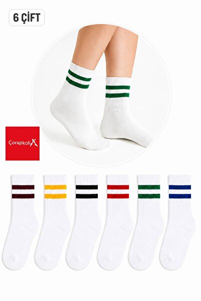 çorapkolik 6'li Çizgili Unisex Pamuklu Tenis Kolej Çorap