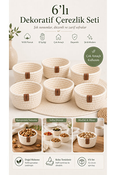 Fabrix Home Cotton Snack Bowl and Presentation Bowl Set Ecru Color Handmade D...