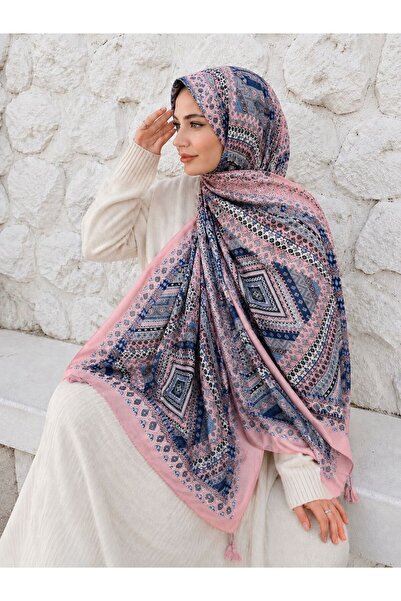Axesoire 15239 Desenli Püsküllü Pembe Şal