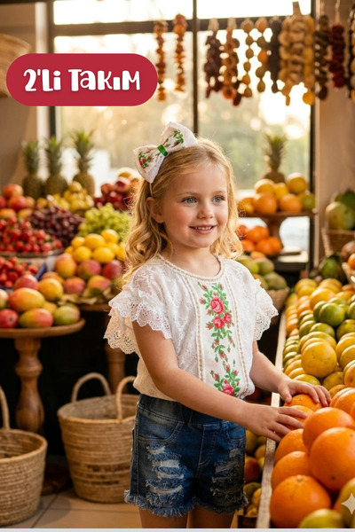 Hilal Akıncı Kids Devojčica, bluza sa šifrom i čipkom sa šavovima i set od 2 ...