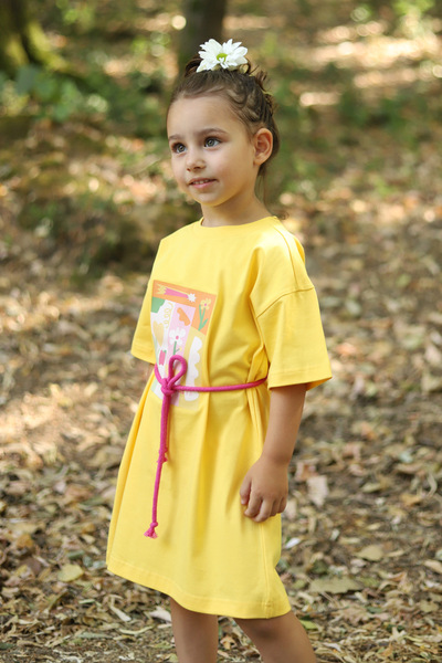 Mioma Kids Printed T-Shirt Dress Yellow