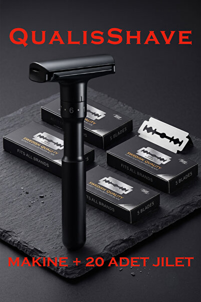 Qualis Shave Q7 Ayarlanabilir Full Metal Tıraş Makinesi 20 Adet Platinum Jilet
