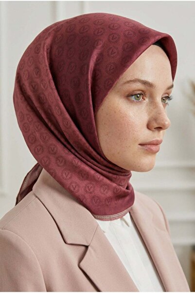 Vissona % 57 İPEK % 43 VİSKON Twill İpek Monogram Desenli Gül Kurusu - Gold R...