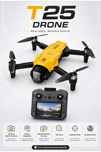 Ayers T25 Drone HD Hava Çekim Kameralı Ekranlı Uzaktan Kumandalı 50X Zoom 15-...