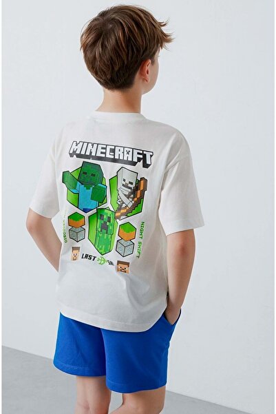 Mavi M6610492 Minecraft Baskılı Erkek Çocuk Tişört BEYAZ