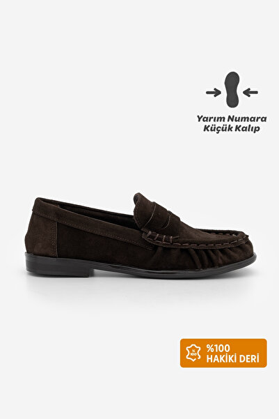 Marjin Kadın Hakiki Deri Oval Burun Makosen Dikişli Büzgülü Loafer Günlük Aya...