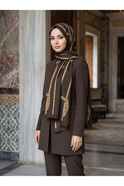 Vissona KREP ZİNCİR DESENLİ KAHVERENGİ RENKLİ 75X195 KIRIŞMAZ ŞAL