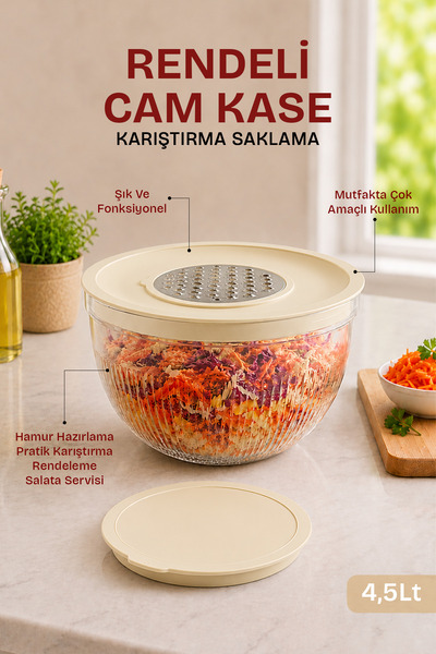 naturelove Rendeli Karıştırma Saklama Kabı - Çok Amaçlı Cam Kase - Mutfak Haz...