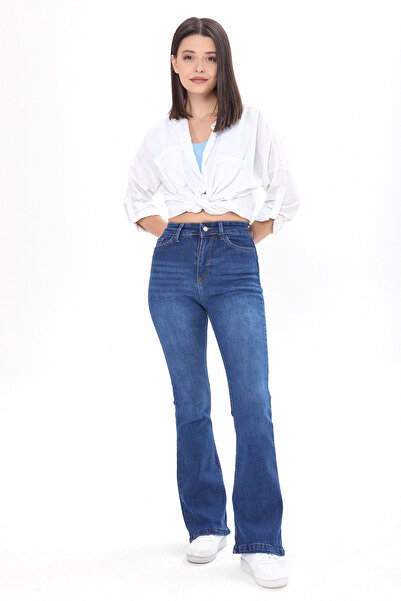 TOFİSA 23660-DARK-BLUE Cotton Flare Lycra Jeans