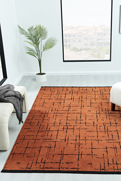 VİTALİHOME Gaia Kiremit Halı Yıkanabilir Kaymaz Taban Şönil Kilim Dokuma Pamu...