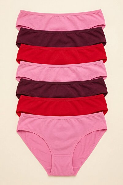 Moda Style Büyük Beden Kadın Bikini Külot 7'li Paket Karışık Renk Pamuklu Rah...