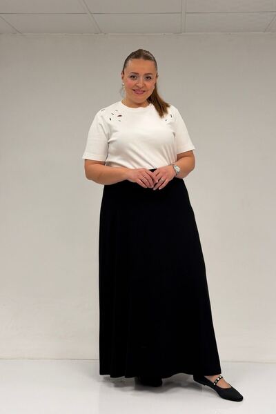 Eslina 65001 Plus Size Basic Combed Cotton Skirt - Black