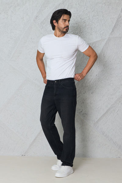 blayn jeans بنطلون جينز رجالي أسود فضفاض - جينز دنيم واسع ومريح للارتداء اليومي