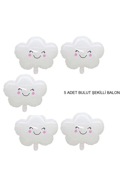 partidolu Beyaz Renk Gülen Yüz Bulut Şeklinde Folyo Balon 51 x 35 cm 5 Adet Hawa