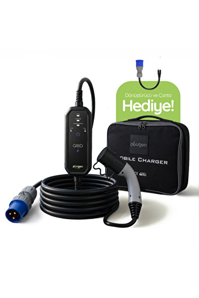 GRID 2 Taşınabilir EV Şarj Cihazı 3.7-7.4 kW Tek Faz 16-32A Type 2 Adaptörlü Çantalı