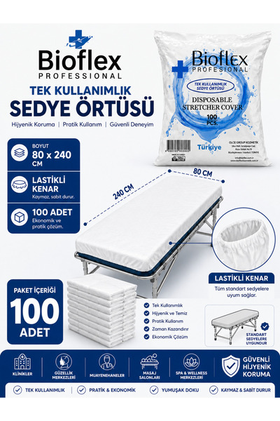 bioflexprofessıonal tek kullanımlık sedye örtüsü tek kullanımlık sedye örtüsü disposable stretcher cover turkey 100 ADET