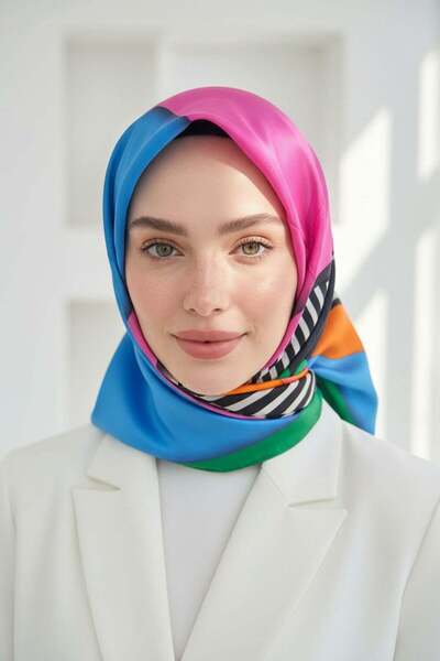 Vissona %100 Twill Renk Bloklu Çizgili Desenli Bebe Mavisi - Pembe Renkli 90x...