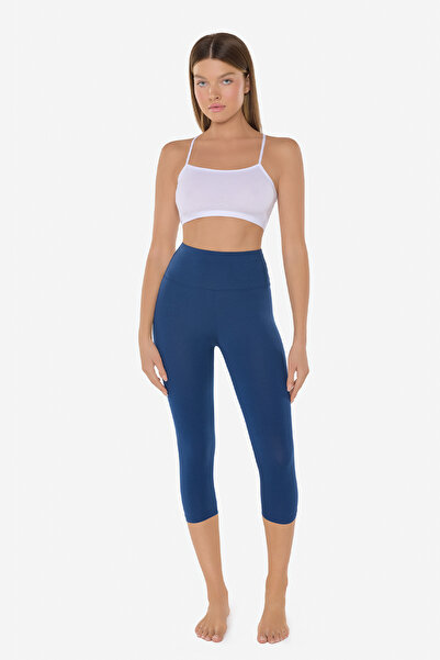 Malabadi Leggings Capri sport cu talie înaltă din bumbac pieptănat bleumarin ...
