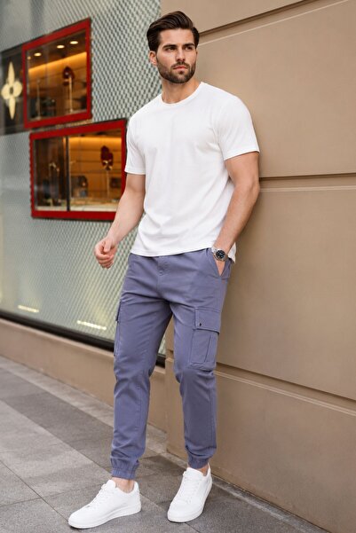 Madmext Gray Slim Fit Cargo Pocket Men's Trousers 5647