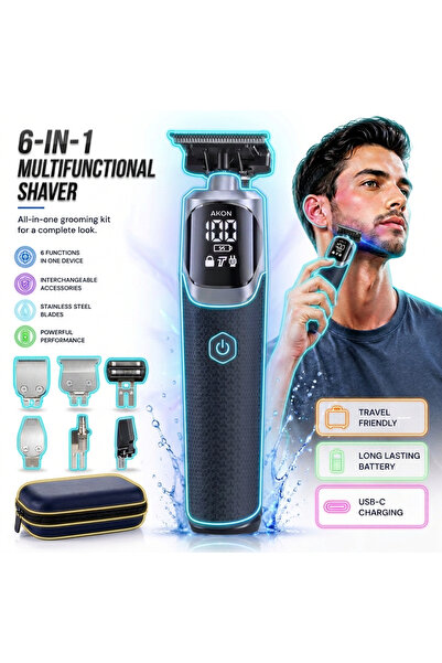 AKON Masina de tuns, barbierit profesionala Akon® 6 in 1, trimmer multifuncti...
