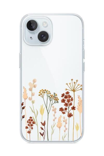 3GEN CASE İphone 15 Uyumlu Tatlı Çiçekler Desenli Şeffaf Silikon Kılıf