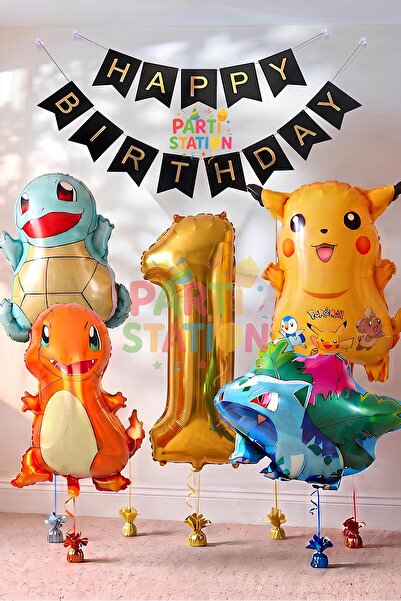 Parti Station Pokemon Konsept 1 Yaş Doğum Günü Balon Set Pokemon Pikaçu Balba...