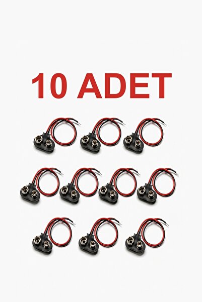 Rodevino 10 Adet 9V Pil Başlığı Soketsiz Düz Kablo Çıkışlı Pil Bağlantı Klipsi