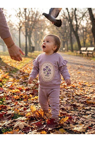 INFANT Σετ μπλούζα και παντελόνι με κεντημένα λουλούδια και βολάν 9-12 Μήνες