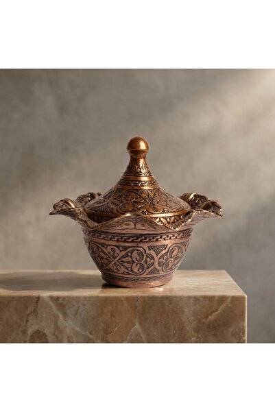 Generic وعاء سكر نحاسي أنيق على الطراز العثماني مع غطاء، تصميم أنيق، صنع في ت...