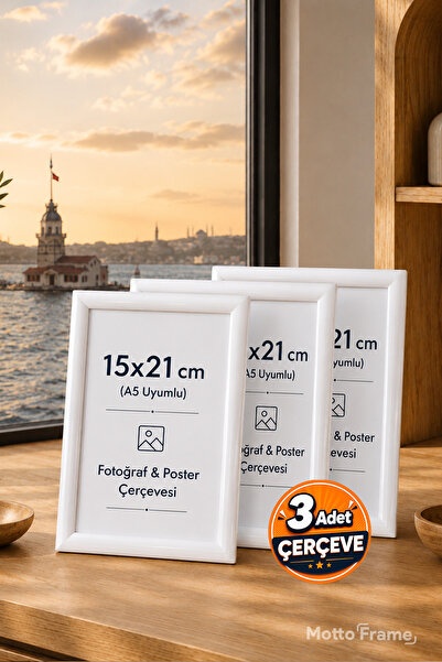 Motto Frame 3 Adet 15x21 (A5) Plastik Fotoğraf Çerçevesi Seti Şeffaf PVC Koru...