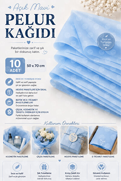 t tuğset etiket Colored Pelur Paper Blue 50x70 Cm 10 Pieces