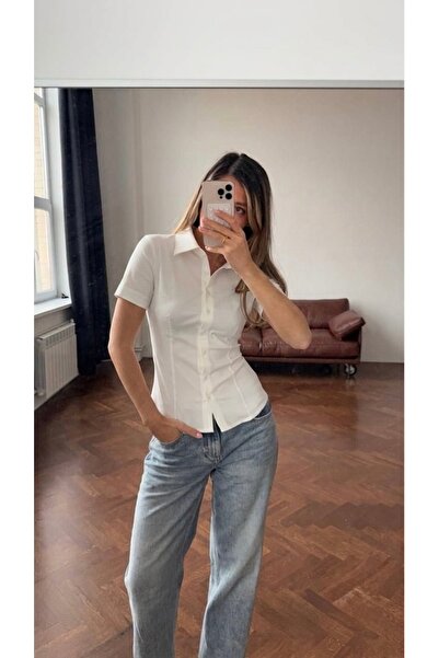 fiabafashion KISA KOL BEL DETAYLI GÖMLEK