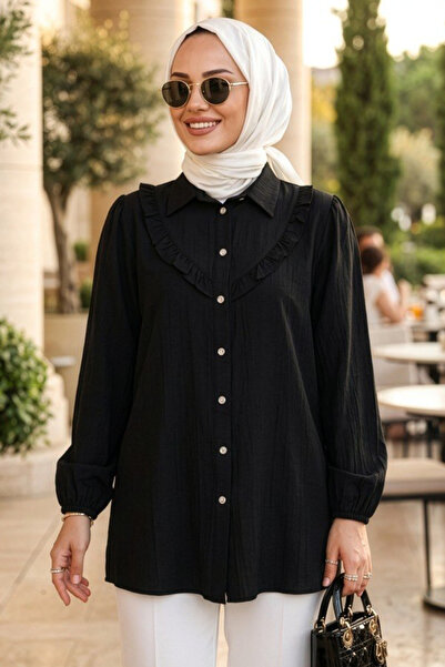 N.S NEVA STYLE Düğmeli Siyah Tesettür Tunik 10693S