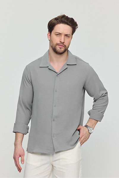 Gray Clothing Yazlık Keten Dokulu Bol Kalıp Oversize Salaş Uzun Kollu Erkek G...