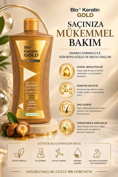 Bio Keratin Gold Argan Yağı & Keratin Onarıcı Sülfatsız Şampuan 700 ml