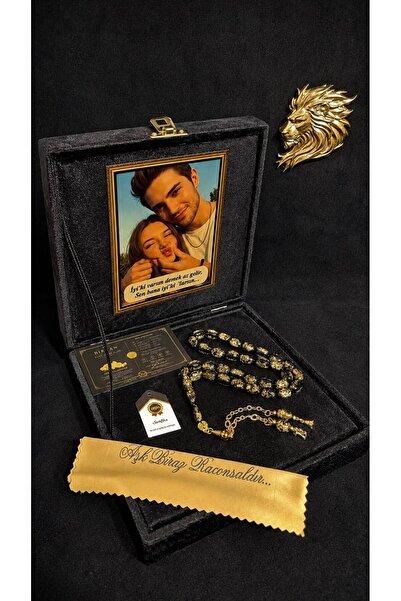 BİRCAN TASARIM Golden Rosary Premium Kutulu Kişiye Özel Resim, Yazı, İsim, Ha...