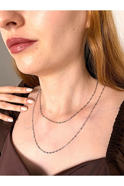 MARCİELO Accessories قلادة سلسلة فضية اللون من الفولاذ المزدوج المتطابق من سن...