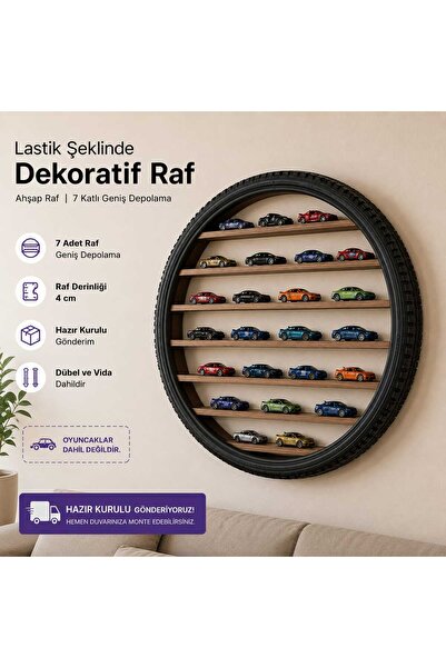 BİR2BİR HEDİYELİK Duvar Rafı Tekerlek Rafı Çocuk Odası Oyuncak Araba Rafı
