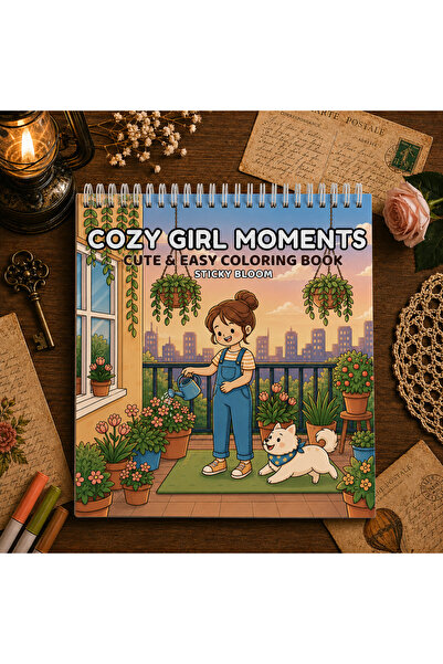 stickybloom Cozy Girl Moments Premium Boyama Kitabı 40 Sayfa 21x21 cm Journal...