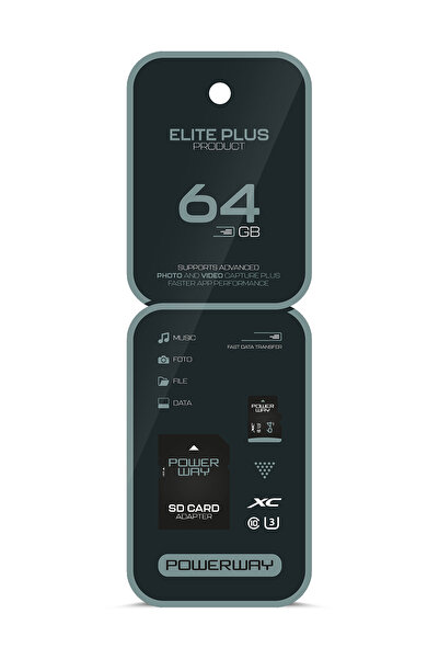 POWERWAY Profesyonel Elite 64 GB Hafıza Kartı Class 10 U3 XC SD Kart Yüksek 4...