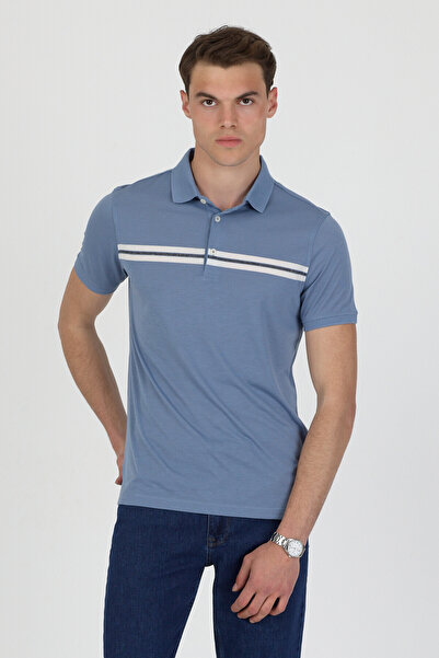ENQUE Polo Collar Cotton Pocketless Striped Short Sleeve T-Shirt