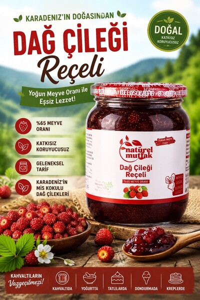 Natürel Mutfak Dağ Çileği Reçeli+Hanifta Reçeli 500 Gr Glikoz+Fruktoz İçermez...