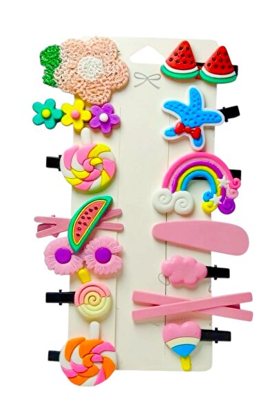 SHEKER HOME Kız Çocuk & Bebek Pembe-Mavi Pens/Çıtçıt Toka Seti 14 Adet – Karı...