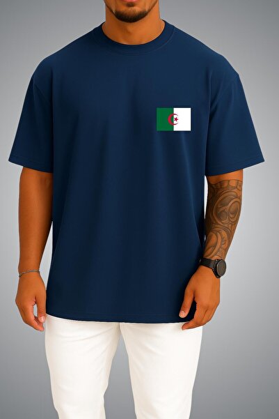 Bahriyeli Collection Oversize Algerian Flag Pocket Printed Unisex T-Shirt