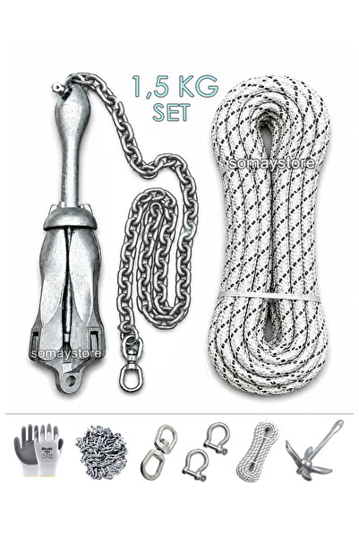 SomayStore Tekne ve Şişme Bot İçin Hazır Çapa Seti 1.5Kg Şemsiye Çapalı (Eldi...